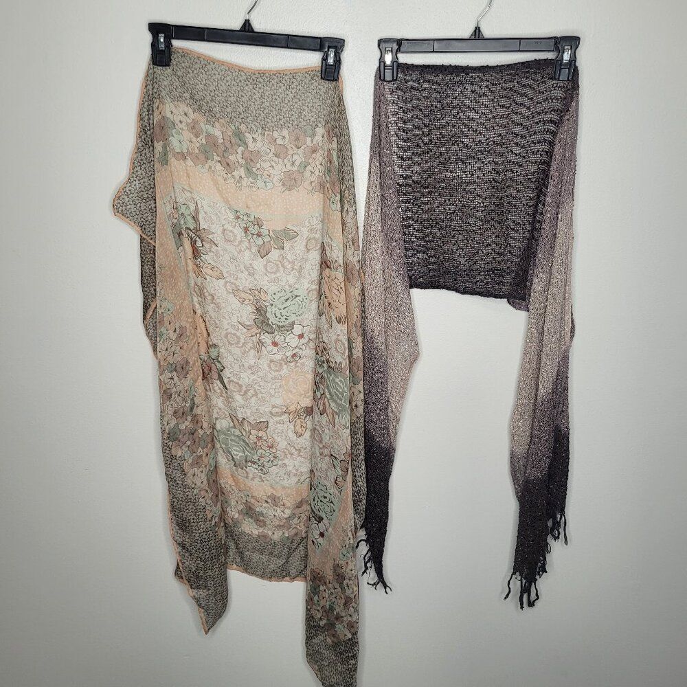 Dark muted romantic grunge floral boho cottage scarf lot (2)